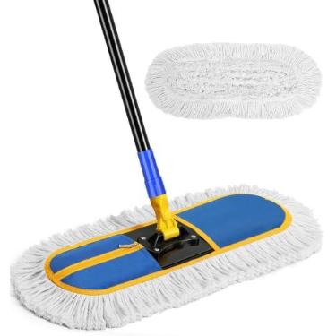 Imagem de SOBONNE Mop Comercial De 16" Para Limpeza Pisos - Vassoura Industrial Úmida E Seca Com 2 Esfregões Laváveis, Madeira, Vinil, Laminado, Pátios Armazéns, Azul