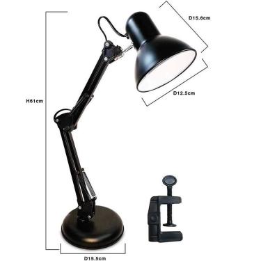 Imagem de Luminária abajur articulada de mesa PIXAR MT-811 para estudo e trabalh
