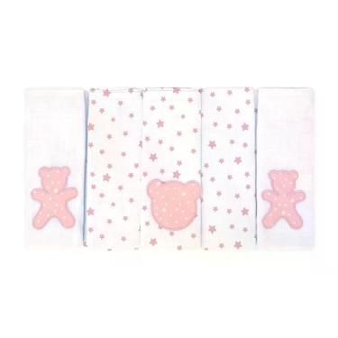 Imagem de Fralda de Pano Bublim Luxo com 5 Unidades 100% Algodão Macia para Bebê Rosa Incomfral