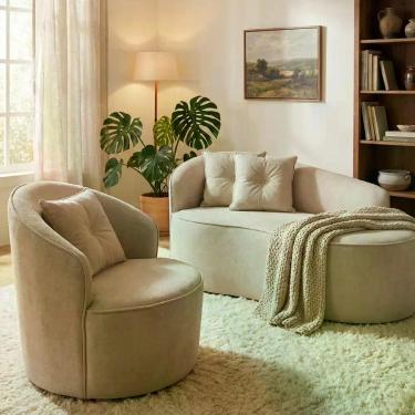 Imagem de Kit de 01 Sofá Orgânico Curvo Feijão + 01 Poltrona Confortável Sala Es