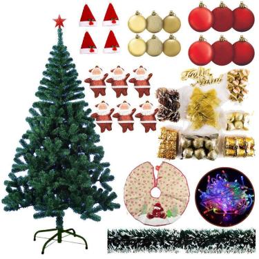 Imagem de Kit Árvore De Natal Verde 320 Galhos 1,50m Pisca Led 110v Com 85 Enfei
