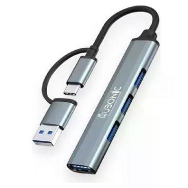 Imagem de Hub Hubonic USB - Type C E A,  Adaptador 2 Em 1 Co, 4 Portas USB 3.0, USB 5 Gbps, Liga De Alumínio Portátil, Tablet, Computador