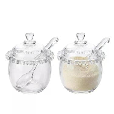 Imagem de Kit 2 Açucareiro de Cristal com Colher Detalhes Coração Lyor 250ml Por