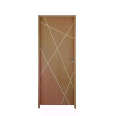 Imagem de Kit Porta de madeira 82 x 2.10 Friso Agatha Bat.Misto 14 cm Fech. Ext 