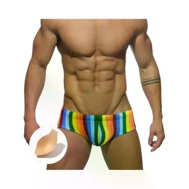 Imagem de Sunga Masculina Acolchoada De Cintura Baixa Com Estampa Arco-Íris, Res