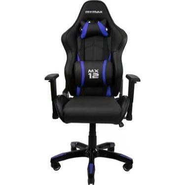 Imagem de Cadeira Gamer Mymax MX12, Até 150 Kg, Giratória, Preto e Azul