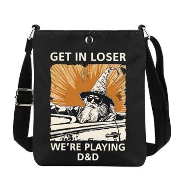 Imagem de DND Gift Get In Loser We're Playing D&D Bolsa tiracolo minimalista DND Bolsa de presente de grupo Dungeon Master Handle Bag, CB, Get In Loser CB