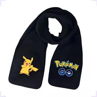 Imagem de Cachecol Lã Aquece Inverno Outono Pokémon Pikachu Adulto, Preto, Pikac