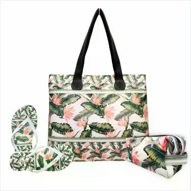 Imagem de Kit Feminino Tropical Folhas com Bolsa, Necessaire e Chinelo, Magicc K