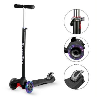 Imagem de Patinete Infantil 4 Rodas com Luz de LED Altura Regulável Dobrável Res