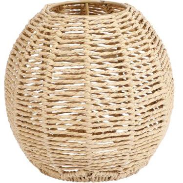Imagem de Candeeiro de corda de papel tecido, simulação de vime, pingente de vime, sombra para ventilador de teto, cobertura de lâmpada pendurada para pendurar no chão, candeeiros de mesa, sala de estar,