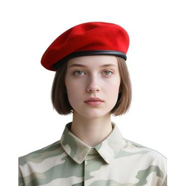 Imagem de Boinas para mulheres e homens - Boina militar estilo exército dos EUA 100% lã, visual vintage de oficial britânico., Vermelho, G