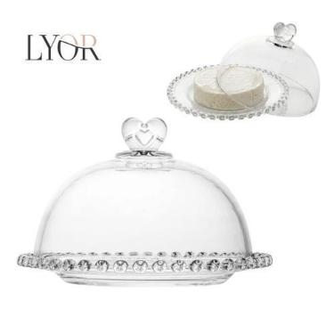 Imagem de Queijeira de Cristal com Tampa Coração 19,5cm x 13cm Luxo Lyor