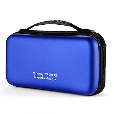 Imagem de alavisxf xx Capa para CD, 96 capacidades, capa protetora de EVA para DVD e Blu-ray, portátil, com zíper, compartimento de CD, organizador de disco, bolsa para carro, casa, viagem (96 capacidades, azul96)