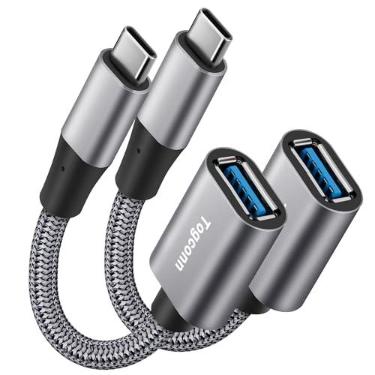 Imagem de Adaptador USB-C para USB 3.1 (pacote com 2), cabo OTG tipo C trançado de nylon USB C macho para conector USB A 3.0 fêmea para iPhone 15, iPhone 15 ProMax, Samsung S23 Ultra, MacBook Pro, MacBook