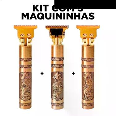 Imagem de Kit com 3 Maquininhas Barbeadores De Cabelos Recarregável Dragão Aço -