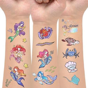 Imagem de 4 folhas de adesivos de festa submarina, adesivos com tema submarino que brilham no escuro e adesivos com glitter, perfeitos para celebrações temáticas do oceano