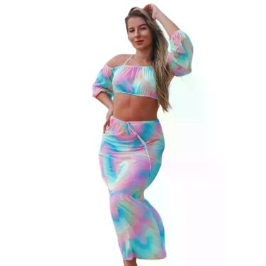 Imagem de Saída de Praia Feminina Conjunto Cropped Ciganinha e Saia Longa - Pene