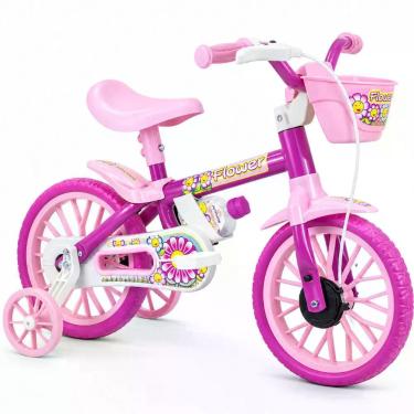 Imagem de Bicicleta Infantil Flower Rosa Aro 12 Freio Dianteiro Rodinhas Laterais Rosa Nathor Bicicletas