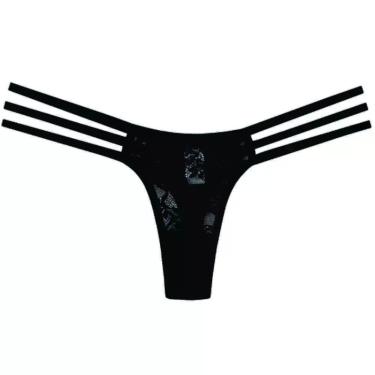 Imagem de Calcinha Tridente Fio Dental em Renda com Tiras na Cintura - Lingerie 