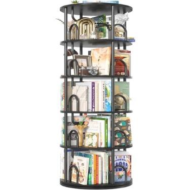 Imagem de Aheaplus Estante giratória de 5 níveis, estante giratória de 360 monitores, prateleira giratória redonda, estante giratória estreita, organizadora de livros de canto espiral vertical para espaços