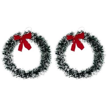 Imagem de Guirlanda Festão Verde Ou Verde 25Cm Para Porta Com Laço Vermelho Enfeite De Natal Decoração Natalina(Festão Nevada Verde 2 Peças)