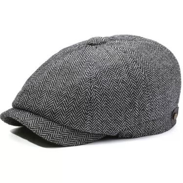 Imagem de Boné Estilo Gatsby Vintage Emaús Acessórios Herringbone Algodão e Poliéster 57,23cm Cinzento Claro Unissex