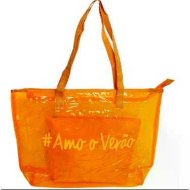 Imagem de Bolsa Sacola Amo O Verão De Silicone Leve De Ombro Com Alça Confortável De Praia Passeios laranja