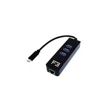 Imagem de HUB USB 3.0 e RJ45, F3, 3 Portas, 10/100/1000Mbps - JC-TYC-R03