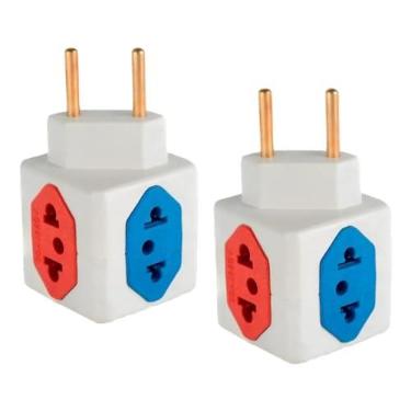 Imagem de KIT Com 2 Adaptadores Benjamim Cubo 3D Com 3 Entradas de Tomada 10 Amperes E 1 Entrada de Tomada 20 Amperes CORES SORTIDAS Plug Padrão Novo 3 Pinos Resistente PREMIUM ONYK