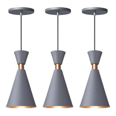 Imagem de Kit 3 Pendente Lustre Luminária Mini Pequim Cinza 24cm