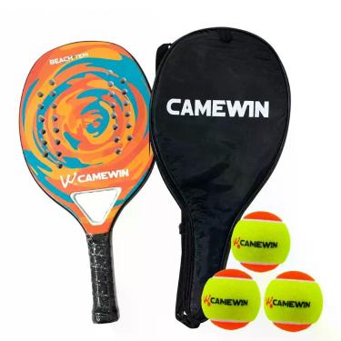 Imagem de Raquete Beach Tennis Camewin Fibra de Carbono + 3 Bolinhas, Laranja