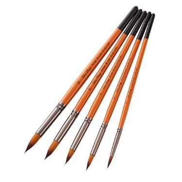 Imagem de Kiboule Conjunto de pincéis de pintura profissional 5 pçs Ast Pincel Nylon Cabelo Cabo de Madeira para Óleo Acrílico Aquarela Guache Nail Face Art Pintura Artesanal, Ponta Redonda