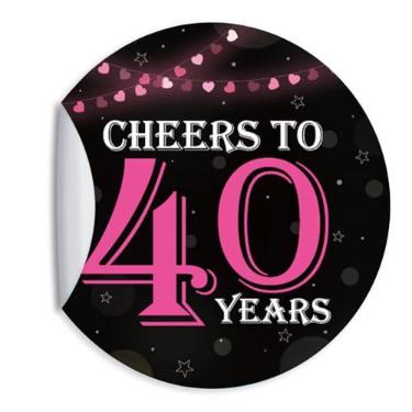 Imagem de ZEIKAEYR 80 adesivos rosa de aniversário de 40 anos - Cheers to 40 Years - Adesivos adesivos redondos de 3,8 cm - Suprimentos de decoração de aniversário de 40 anos - Ótimo para lembrancinhas de festa