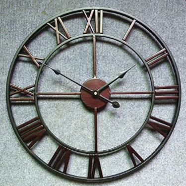 Imagem de Relógio de parede silencioso - grande arte decorativa retro rústico 3D grande decoração industrial vintage grande para presente de aquecimento da casa, vermelho preto, 20 pol.