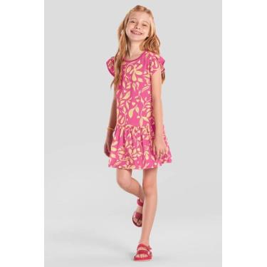 Imagem de Vestido infantil menina de flores Brandili -Rosa, 6, Rosa