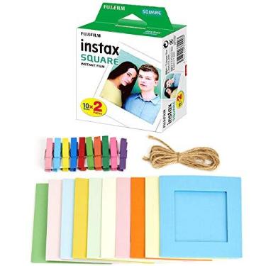 Imagem de Fujifilm Instax Square Instant Film + Molduras para fotos suspensas para filme quadrado em cores sortidas – Pacote de acessórios de luxo (20 exposições)