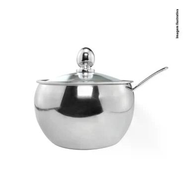 Imagem de Açucareiro Em Aço Inox Com Tampa De Vidro E Colher Cozinha - UNHOME