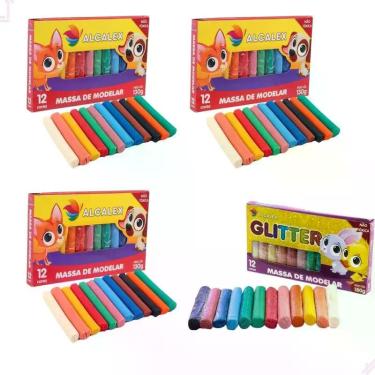 Imagem de Kit 3 Caixas Massinha De Modelar + 1 Com Glitter Infantil Escolar - Al