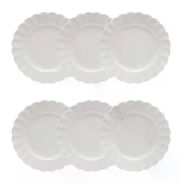 Imagem de Conjunto de Pratos de Sobremesa Flora Camélia 6 Peças Porcelana Decoração em Alto-Relevo Resistente a Micro-ondas