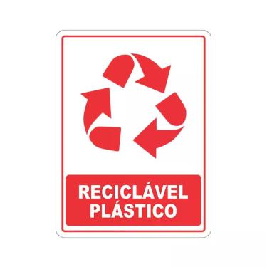 Imagem de Adesivo Coleta Seletiva Reciclável Plástico 15x20cm Branco