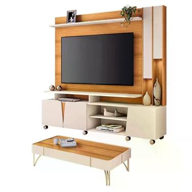 Imagem de Estante Home Theater Virtus Cinamomo Off White com Mesa de Centro Cade