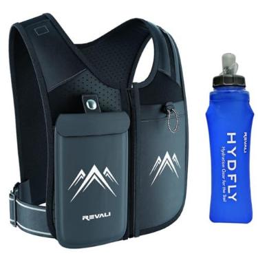 Imagem de REVALI Colete de corrida, patente original dos EUA, coletes de corrida refletivos com zíper com garrafa de hidratação de 500 ml, cintura ajustável e material respirável, suporte de telefone para corrida, homens e mulheres