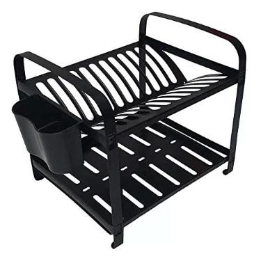 Imagem de MAK Escorredor 12 Pratos Inox Preto com Porta Talheres Mak-Inox 0412P