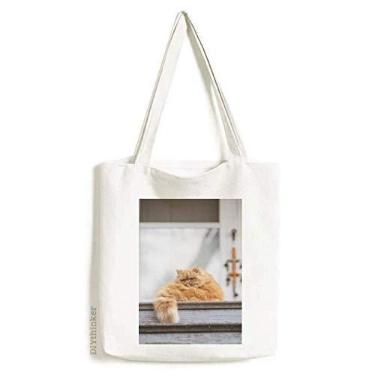 Imagem de Sacola de lona com fotografia de gato Fat Garfield bolsa de compras casual
