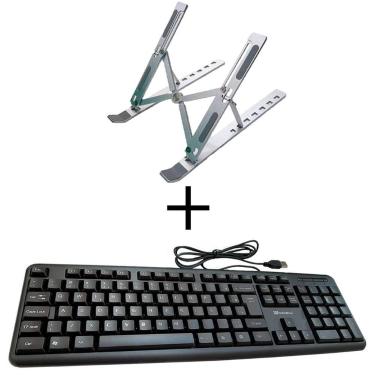 Imagem de Suporte notebook aluminio ergometrico + teclado c/ fio usb qte - NBC