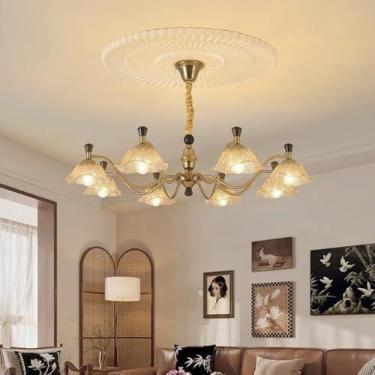 Imagem de Lustre de estilo medieval e retrô francês com espectro completo - Iluminação europeia para sala de estar, sala de jantar, quarto, escritório, casa e apartamento decorado (8 lâmpadas)