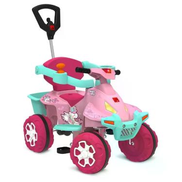 Imagem de Quadriciclo Infantil Smart Quad Passeio e Pedal com Haste Direcionável Rosa Brinquedos Bandeirante