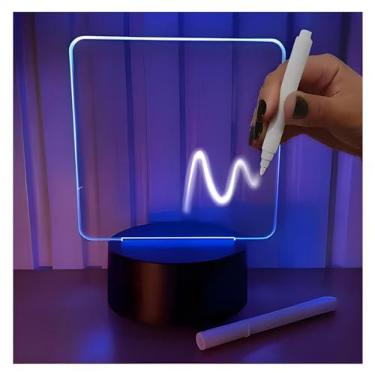 Imagem de Luminária Lousa Mágica LED 7 Cores 3D Efeito de Luzes Vibrantes Para Decoração Coloridas Para Escrever 14x18cm - Base Preto