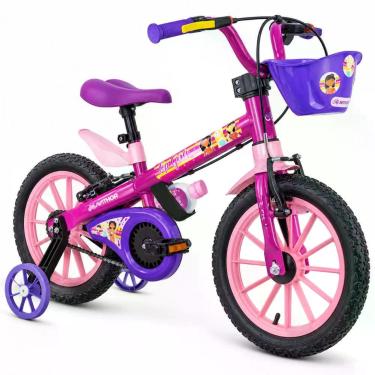 Imagem de Bicicleta Infantil Top Girls Rosa Aro 16 V-Brake com Rodinhas Laterais e Garrafinha Nathor